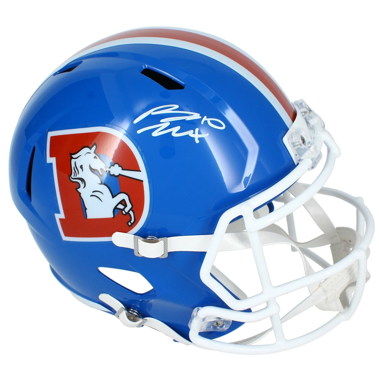 Bo Nix Autographed Denver Broncos 1975-96 Throwback Speed Full Size Helmet Beckett Witnessed