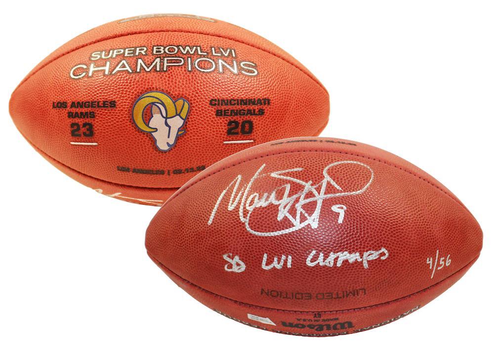 MATTHEW STAFFORD Autographed/Inscribed "SB LVI CHAMPS" Los Angeles Rams SB LVI Champions Logo Wilson Duke Authentic Football FANATICS LE 56