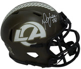 Marshall Faulk Autographed Rams 2022 Salute to Service Speed Mini Helmet Beckett Witnessed