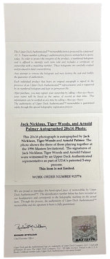 Jack Nicklaus/Arnold Palmer/Tiger Woods Triple Autographed 1996 Masters 16" x 20" Framed Photograph UDA