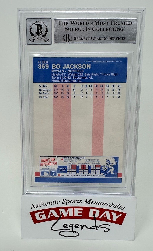 Bo Jackson Autographed Kansas City Royals 1987 Fleer Baseball #369 Rookie Card BAS Auto 10