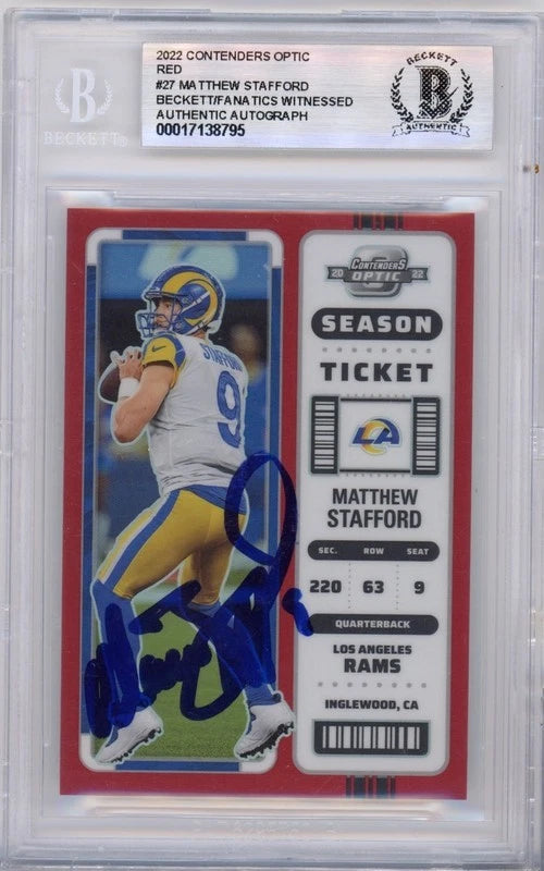 Matthew Stafford Autographed Los Angeles Rams 2022 Panini Contenders Optic Red #27 #/175 BAS Authenticated Trading Card Fanatics