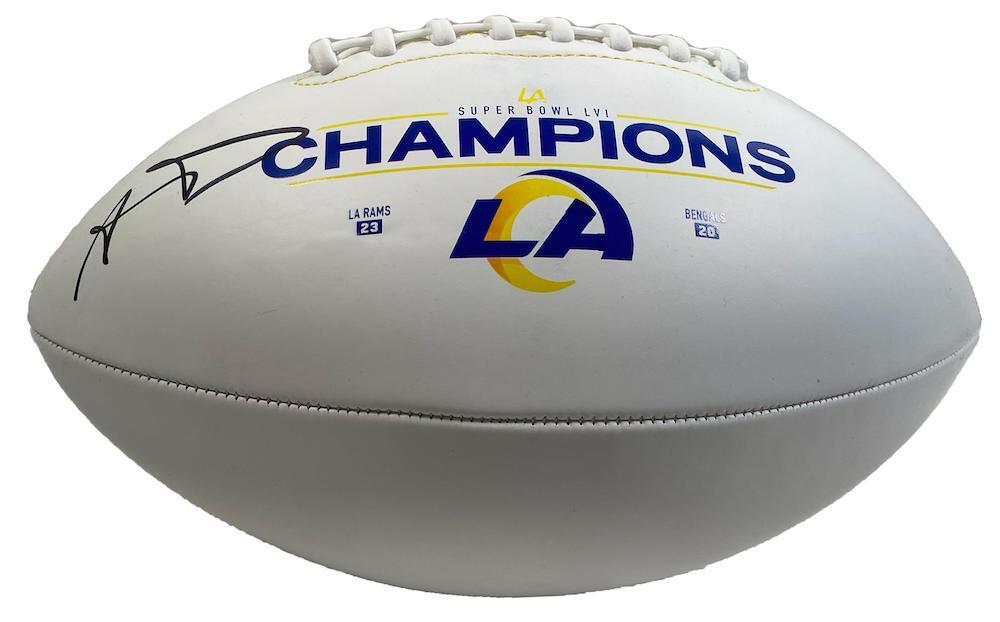 AARON DONALD Autographed Los Angeles Rams SB LVI Champs Logo White Panel Football FANATICS