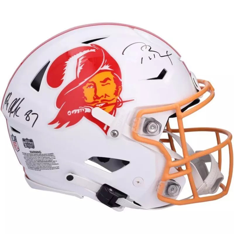 Tom Brady/Rob Gronkowski Dual Autographed Tampa Bay Buccaneers 1976-96 Throwback Speedflex Authentic Helmet Fanatics