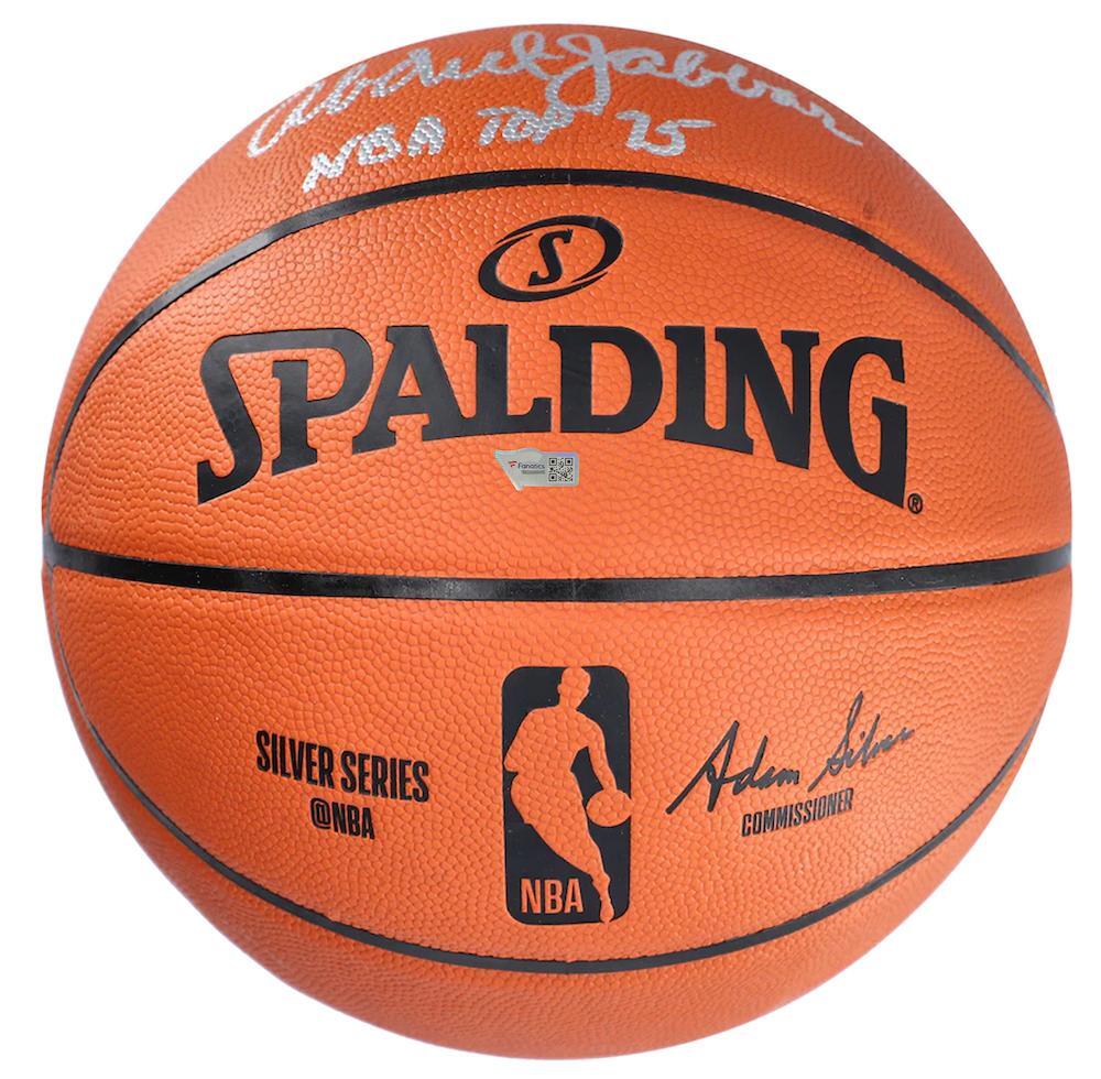 KAREEM ABDUL-JABBAR Autographed/Inscribed "NBA TOP 75" Spalding Silver Series Basketball FANATICS
