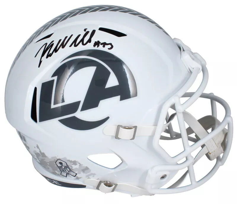 Kyren Williams Autographed Los Angeles Rams 2024 Salute to Service Speed Full Size Helmet Beckett Witnessed