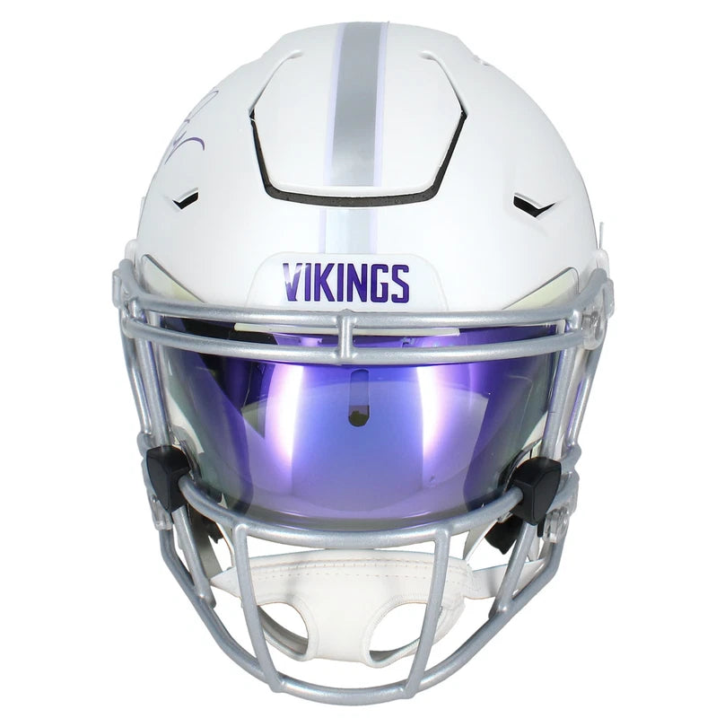 Justin Jefferson Autographed Minnesota Vikings White 2024 Alternate Speedflex Authentic Helmet with Visor Beckett Witnessed