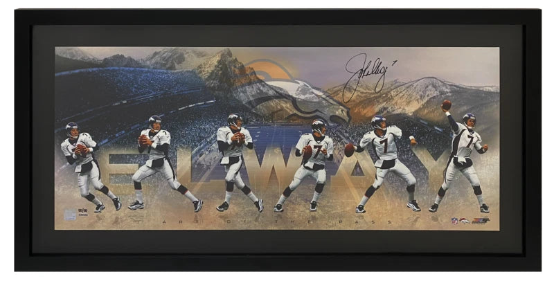 John Elway Autographed Denver Broncos "Art of the Pass" 36" x 18" Framed Photo Collage UDA LE 50/50