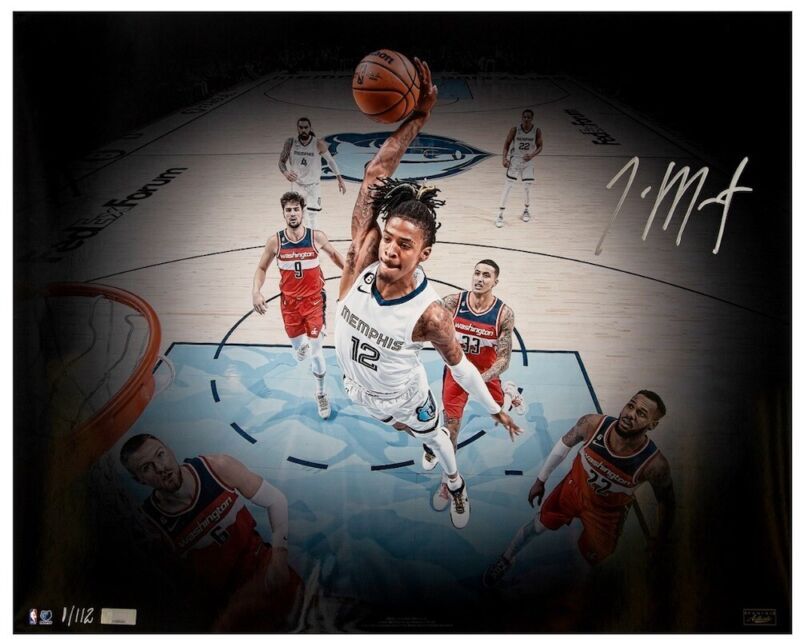 JA MORANT Autographed Memphis Grizzlies "Rim Rocker" 16" x 20" Photograph PANINI LE 112