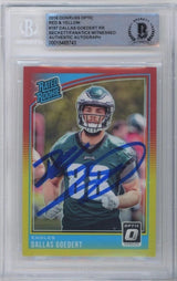 Dallas Goedert Autographed Philadelphia Eagles 2018 Panini Donruss Optic Red & Yellow Rated Rookie #197 BAS Authenticated Rookie Card Fanatics
