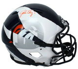 John Elway Autographed Denver Broncos ECC Custom Ripped Navy/White Speed Authentic Helmet Beckett Witnessed
