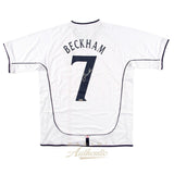 David Beckham Autographed England National Team Score Draw White #7 Jersey Panini