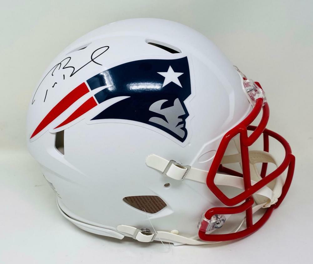 TOM BRADY Autographed New England Patriots White Matte Authentic Speed Helmet Signed in Black Ink with FANATICS LOA