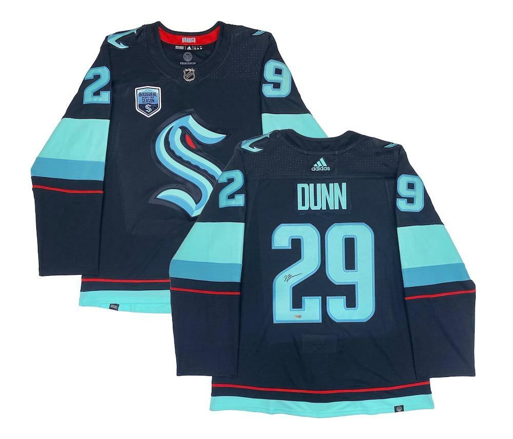 VINCE DUNN Autographed Seattle Kraken Navy Adidas Authentic Jersey with Inaugural Season Patch FANATICS