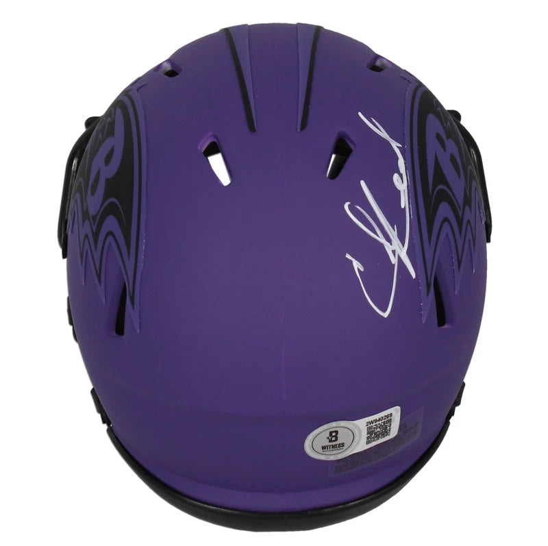 Ed Reed Autographed Baltimore Ravens RAVE Speed Mini Helmet Beckett Witnessed