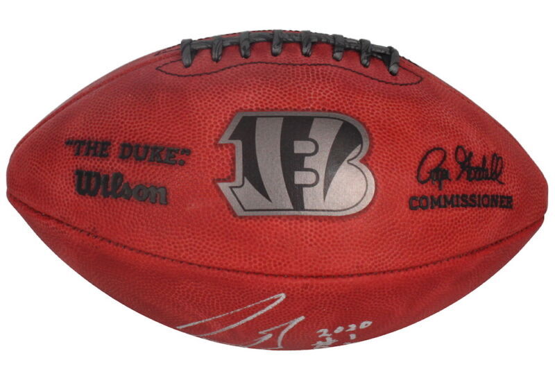 Joe Burrow Autographed/Inscribed "2020 #1 Pick" Cincinnati Bengals Metallic Logo Football Fanatics LE 9/24