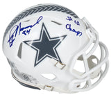 Jay Novacek Autographed/Inscribed "3x SB Champs" Dallas Cowboys 2024 Salute to Service Speed Mini Helmet Beckett Witnessed