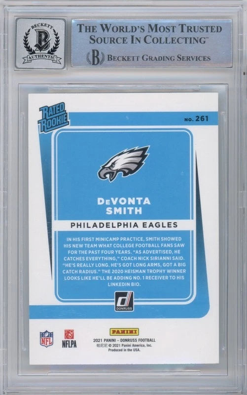 DeVonta Smith Autographed Philadelphia Eagles 2021 Panini Donruss Rated Rookie #261 BGS 9/10 Rookie Card Fanatics