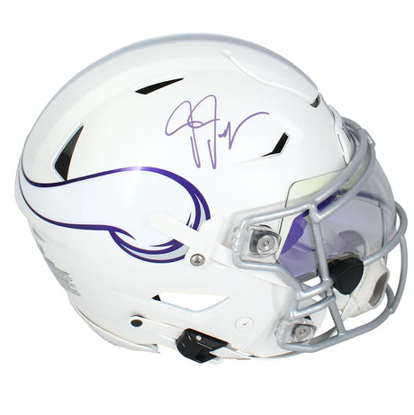Justin Jefferson Autographed Minnesota Vikings White 2024 Alternate Speedflex Authentic Helmet with Visor Beckett Witnessed