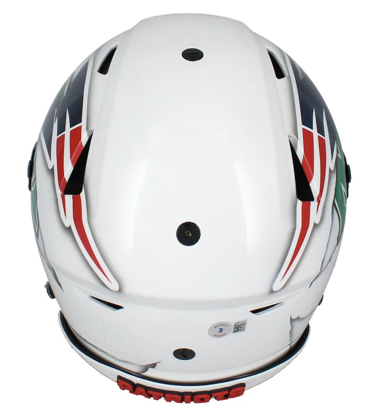 Randy Moss Autographed New Patriots/Marshall Thundering Herd Custom Ripped Speedflex Authentic Helmet Beckett Witnessed