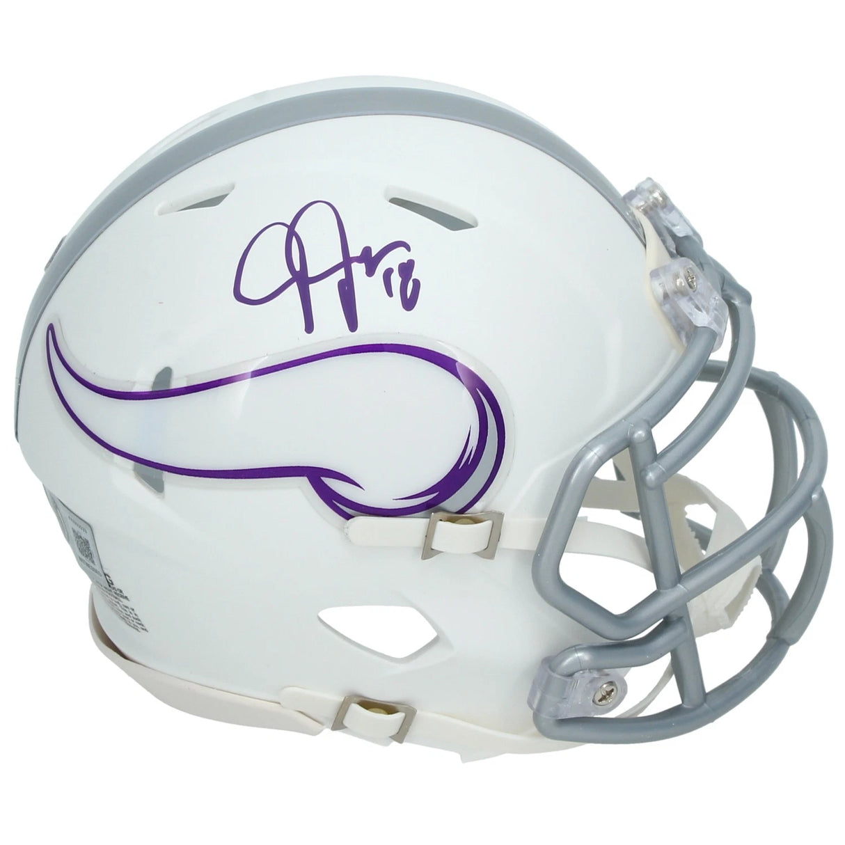 Justin Jefferson Autographed Minnesota Vikings White 2024 Alternate Speed Mini Helmet Beckett Witnessed