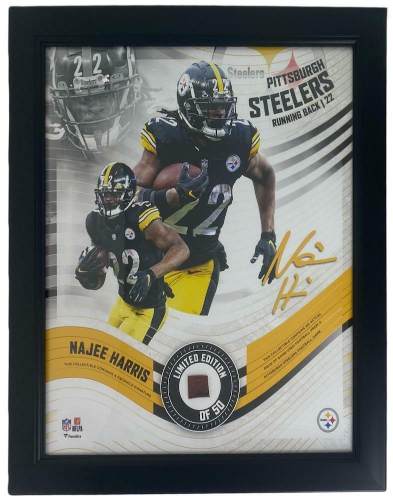 Najee Harris Framed Pittsburgh Steelers 15" x 17" Game Used Football Collage Limited Edition of 50