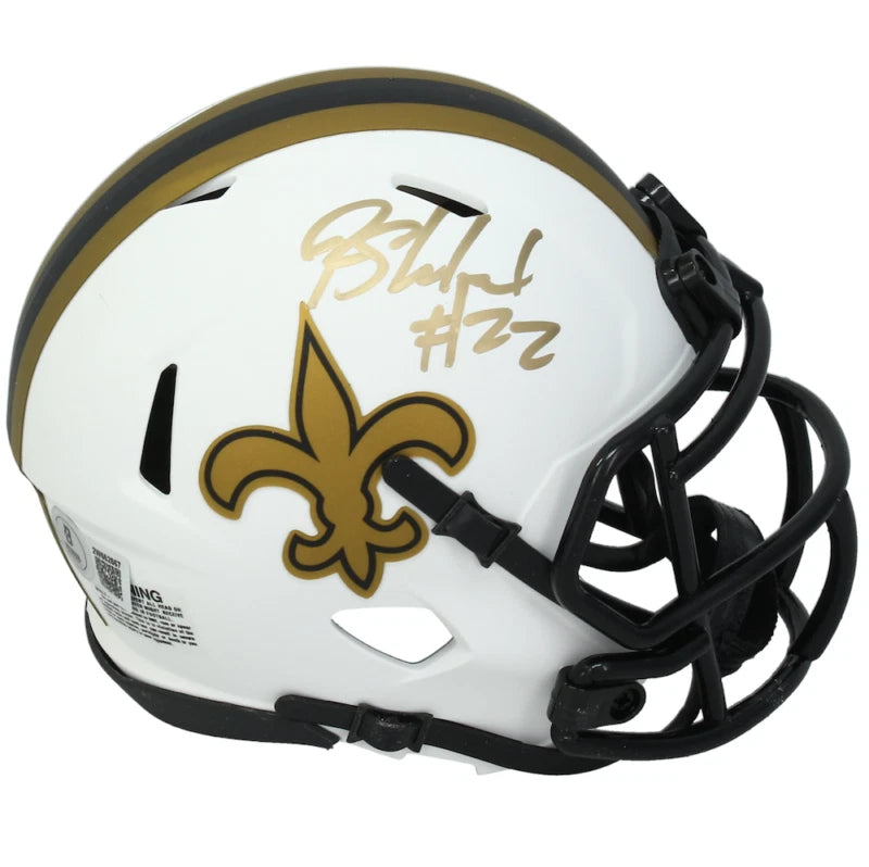 Rashid Shaheed Autographed (in Gold) New Orleans Saints Speed Lunar Eclipse Mini Helmet Beckett Witnessed