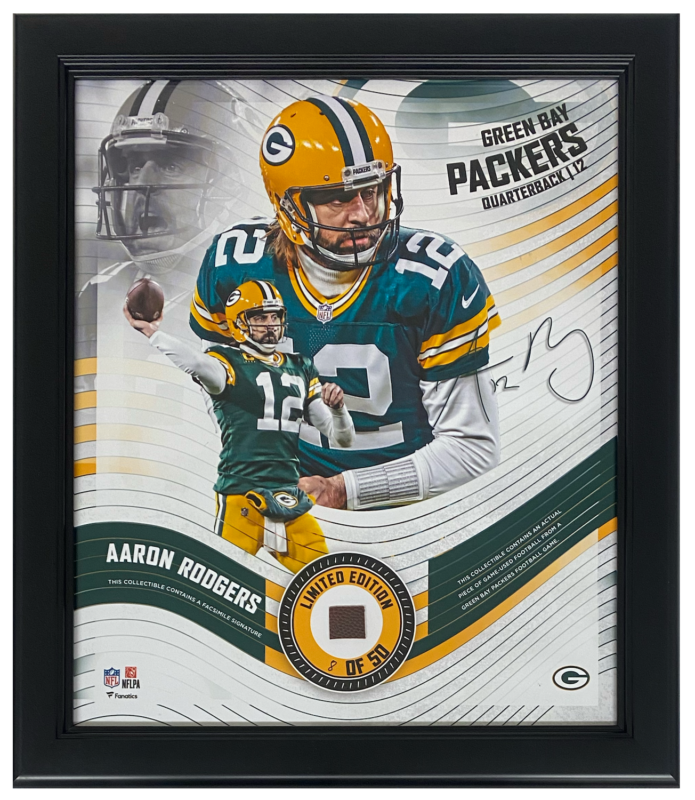Aaron Rodgers Framed Green Bay Packers Version 2 15" x 17" Game Used Football Collage LE 50