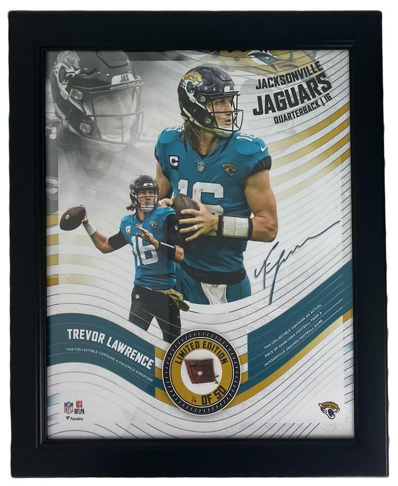TREVOR LAWRENCE Framed Jacksonville Jaguars 15" x 17" Game Used Football Collage LE 1/50
