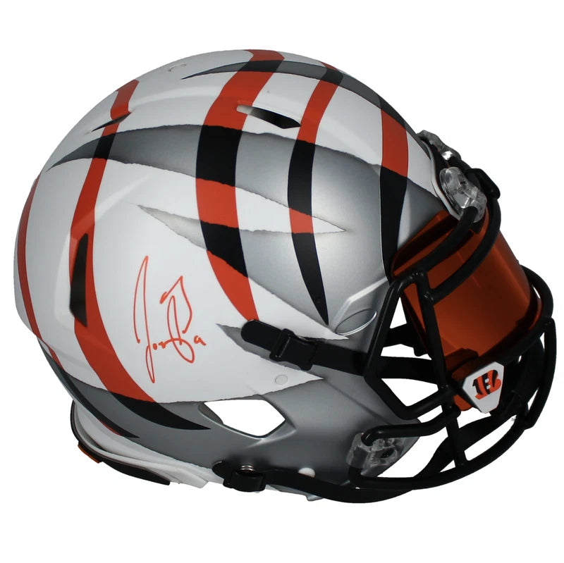 Joe Burrow Autographed Cincinnati Bengals FSM Custom Painted Ripped Speed White Alternate Authentic Helmet w/Visor & 3D Bumpers Fanatics