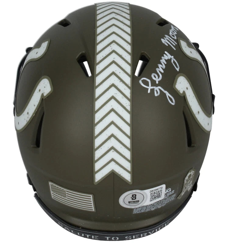Lenny Moore Autographed/Inscribed "HOF '75" Colts 2022 Salute to Service Speed Mini Helmet Beckett Witnessed