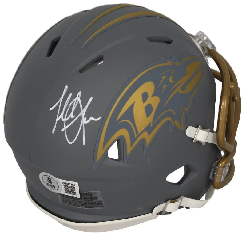 Terrell Suggs Autographed Baltimore Ravens Slate Speed Mini Helmet Beckett Witnessed
