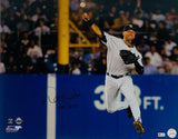 DEREK JETER Autographed/Inscribed "HOF 2020" New York Yankees "Jump Throw" 16" x 20" Photograph MLB AUTHENTICATED