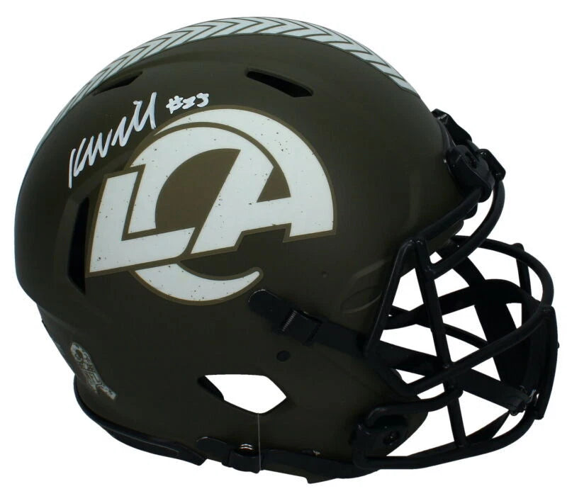 Kyren Williams Autographed Los Angeles Rams 2022 Salute to Service Speed Authentic Helmet Beckett Witnessed