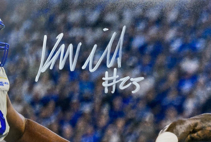 Kyren Williams Autographed (in White) Los Angeles Rams "Stiff Arm" 16" x 20" Photograph Beckett Witnessed