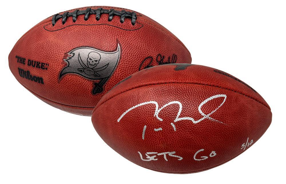 TOM BRADY Autographed/Inscribed "Let's Go" Tampa Bay Buccaneers Metallic Logo Football LE 12 FANATICS