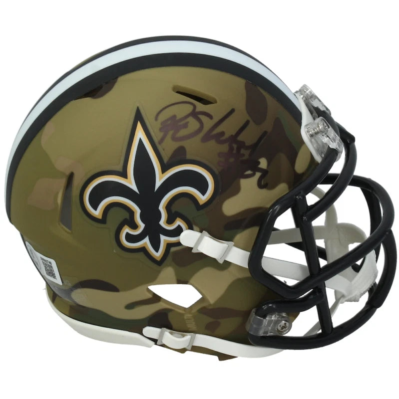 Rashid Shaheed Autographed (in Black) New Orleans Saints Speed CAMO Mini Helmet Beckett Witnessed