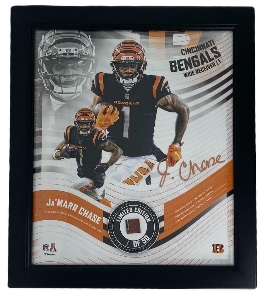 JA'MARR CHASE Framed Cincinnati Bengals 15" x 17" Game Used Football Collage LE 1/50