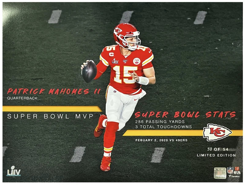 Patrick Mahomes Kansas City Chiefs Super Bowl 54 Unsigned Photo LE 54