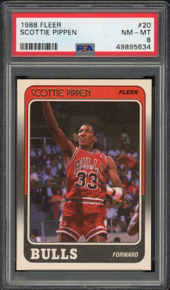 SCOTTIE PIPPEN 1988 Fleer #20 Chicago Bulls RC Trading Card PSA 8
