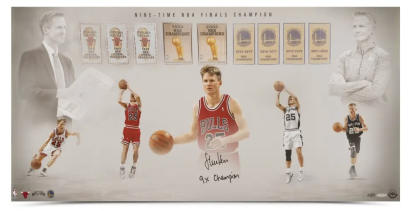 Steve Kerr Autographed "9x Champs" Chicago Bulls 36" x 18" Photograph UDA LE 25/25