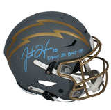 Justin Herbert Autographed/Inscribed "2020 OROY BOLT UP!" Los Angeles Chargers Slate Speedflex Authentic Helmet LE 25 Fanatics