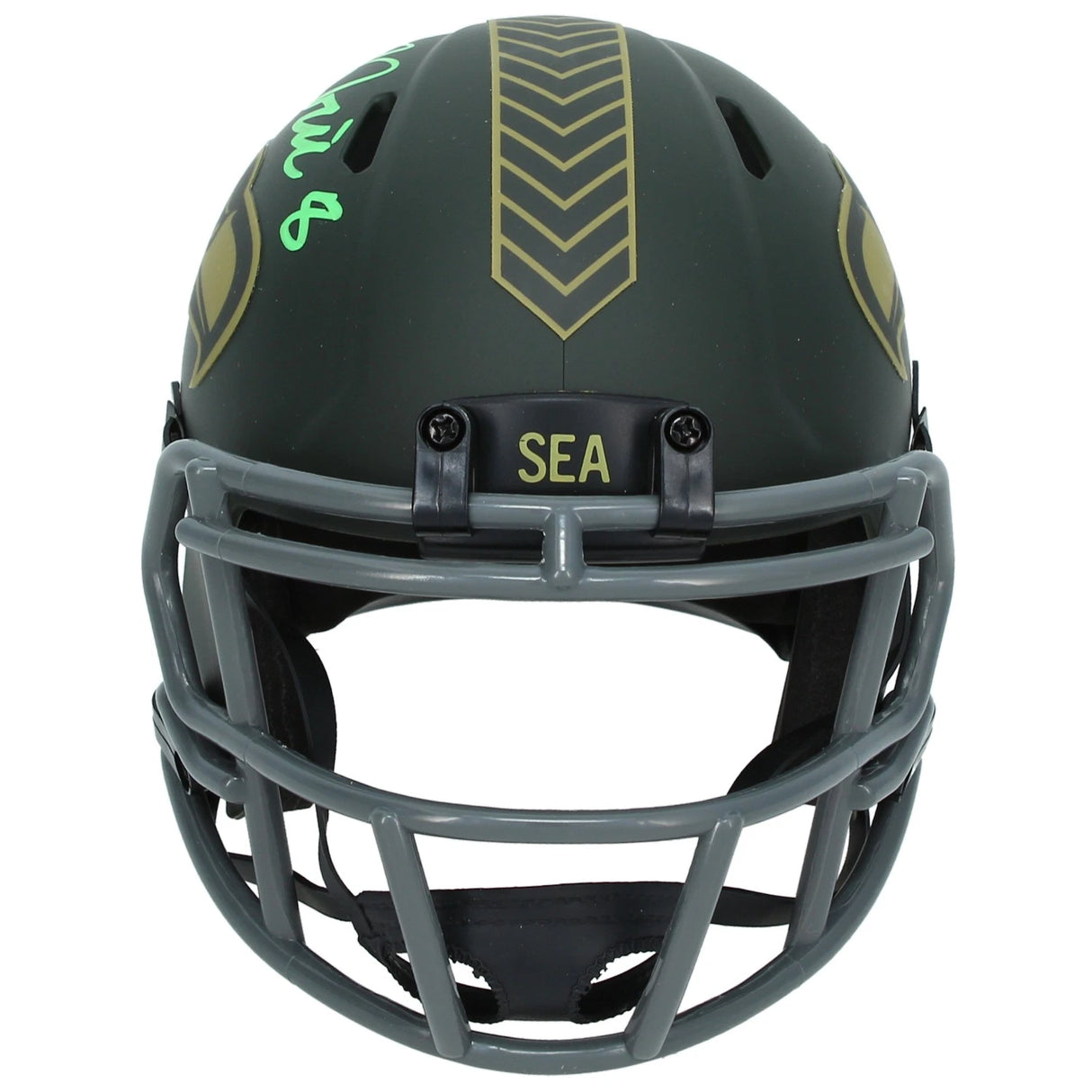 Jadarian Price Autographed Seattle Seahawks 2025 Salute to Service Speed Mini Helmet Beckett Witnessed
