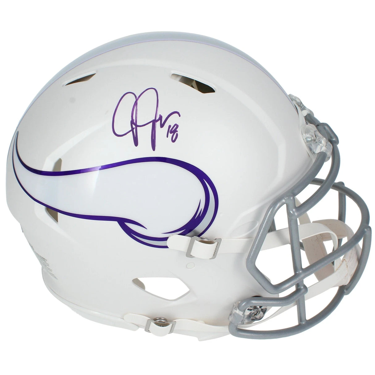 Justin Jefferson Autographed Minnesota Vikings White 2024 Alternate Speed Authentic Helmet Beckett Witnessed