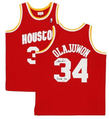 HAKEEM OLAJUWON Autographed/Inscribed "Clutch City" Houston Rockets Red 1993-94 Mitchell & Ness Jersey FANATICS