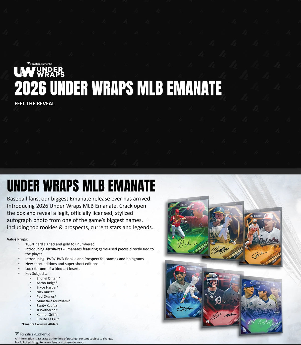 2026 MLB Underwraps MLB Emanate 8x10 Mystery Box (1 Mystery 8x10 Per Box)