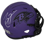 Ray Lewis Autographed Baltimore Ravens RAVE Speed Mini Helmet Beckett Witnessed