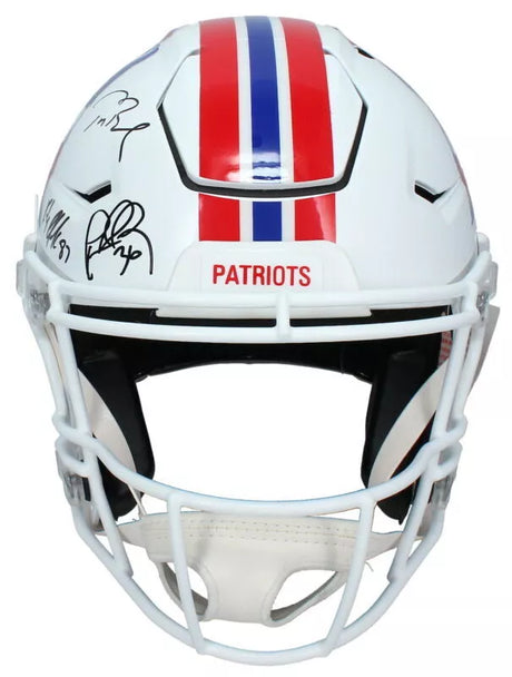 New England Patriots Legends (Brady, Gronkowski, Edelman + Five More) Multi-Autographed (black Ink) New England Patriots 1982-89 Throwback Speedflex Authentic Helmet Fanatics/Radtke LE 9/12