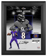 Lamar Jackson Baltimore Ravens Facsimile Signature Framed 11" x 14" Impact Collage with a Piece of Game-Used Football - Limited Edition of 250