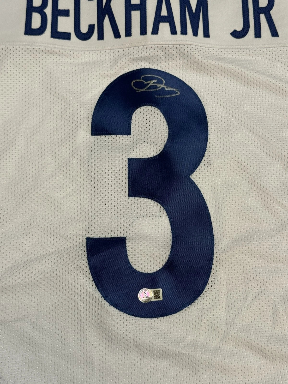 Odell Beckham Jr. Autographed White #3 Custom Jersey Beckett Witnessed